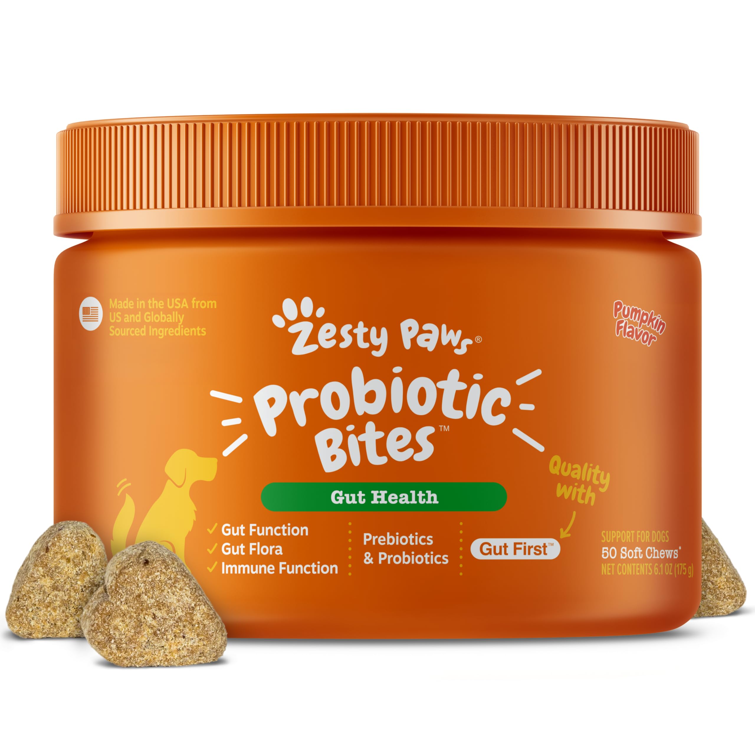 Zesty Paws Probiotics for Dogs - Digestive Enzymes for Gut Flora, Digestive Health, Diarrhea & Bowel Support - Clinically Studied DE111 - Dog Supplement Soft Chew for Pet Immune System - Pumpkin, 90ct