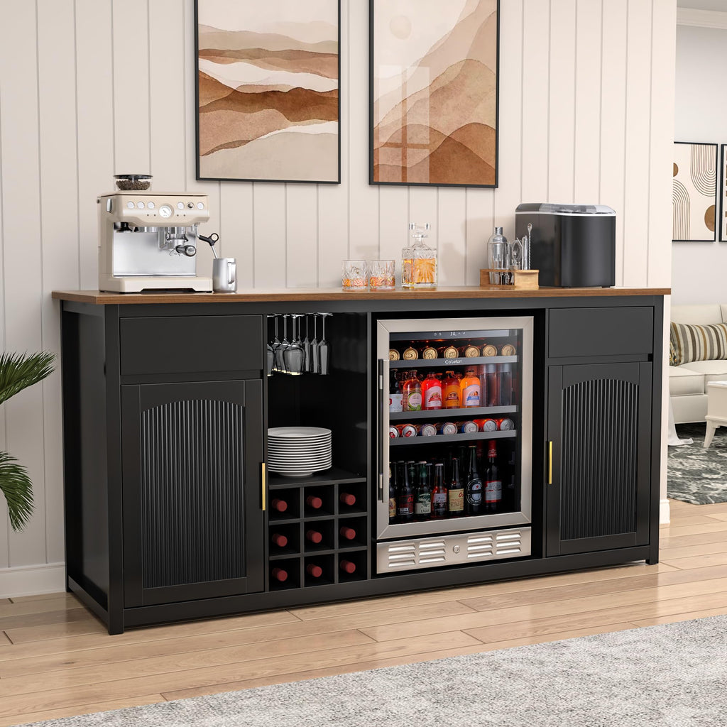 GDLF Large Coffee Bar Cabinet with Fridge Space, Mini Fridge Cabinet with Wine Storage, Buffet Sideboard Table for Home, Fluted Modern Design,53.2" L