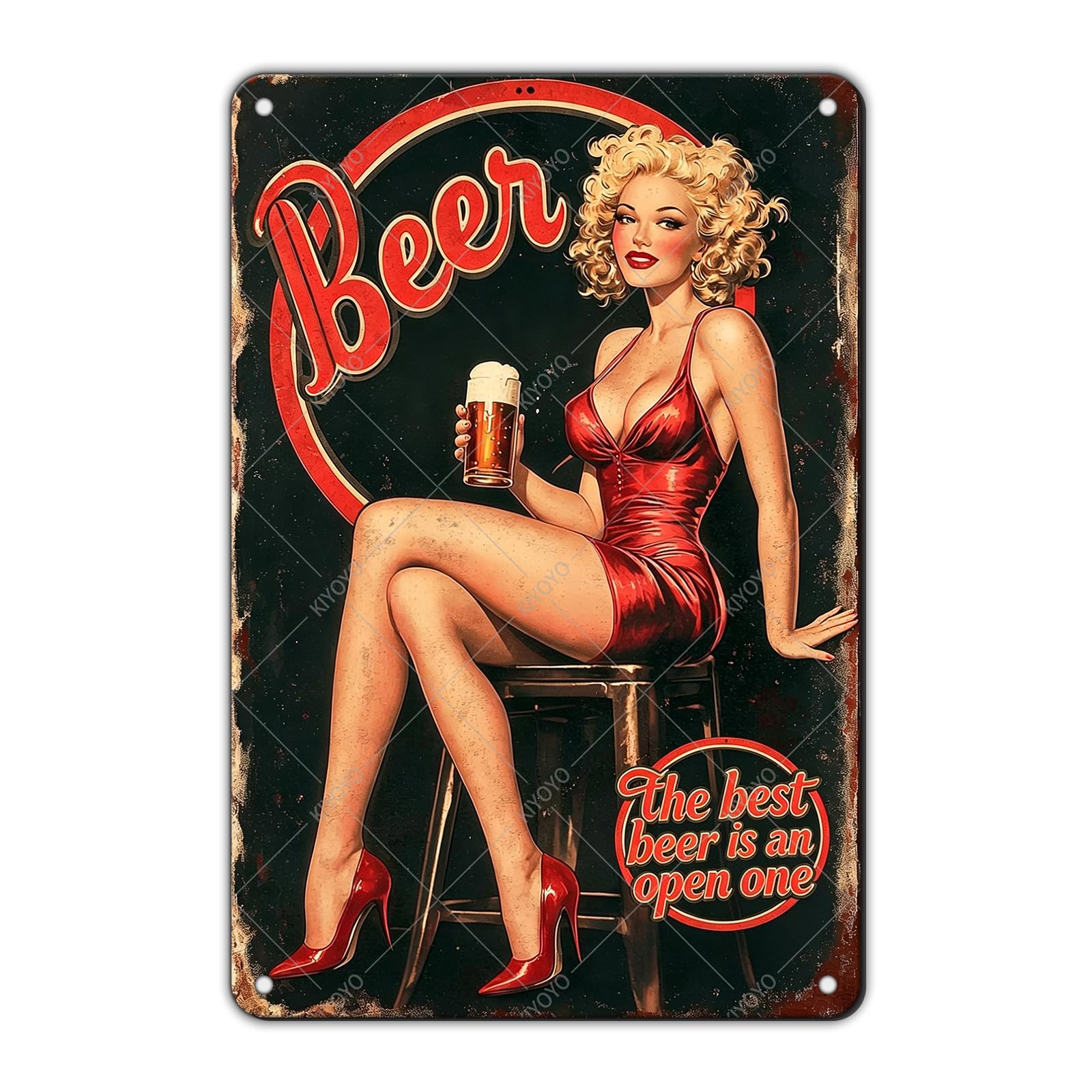 50s Pin up Girl Fishing Metal Tin Sign Open Fly Season Wall Decor Home Angler Cafes Lake House Seascape 12x8 Inch
