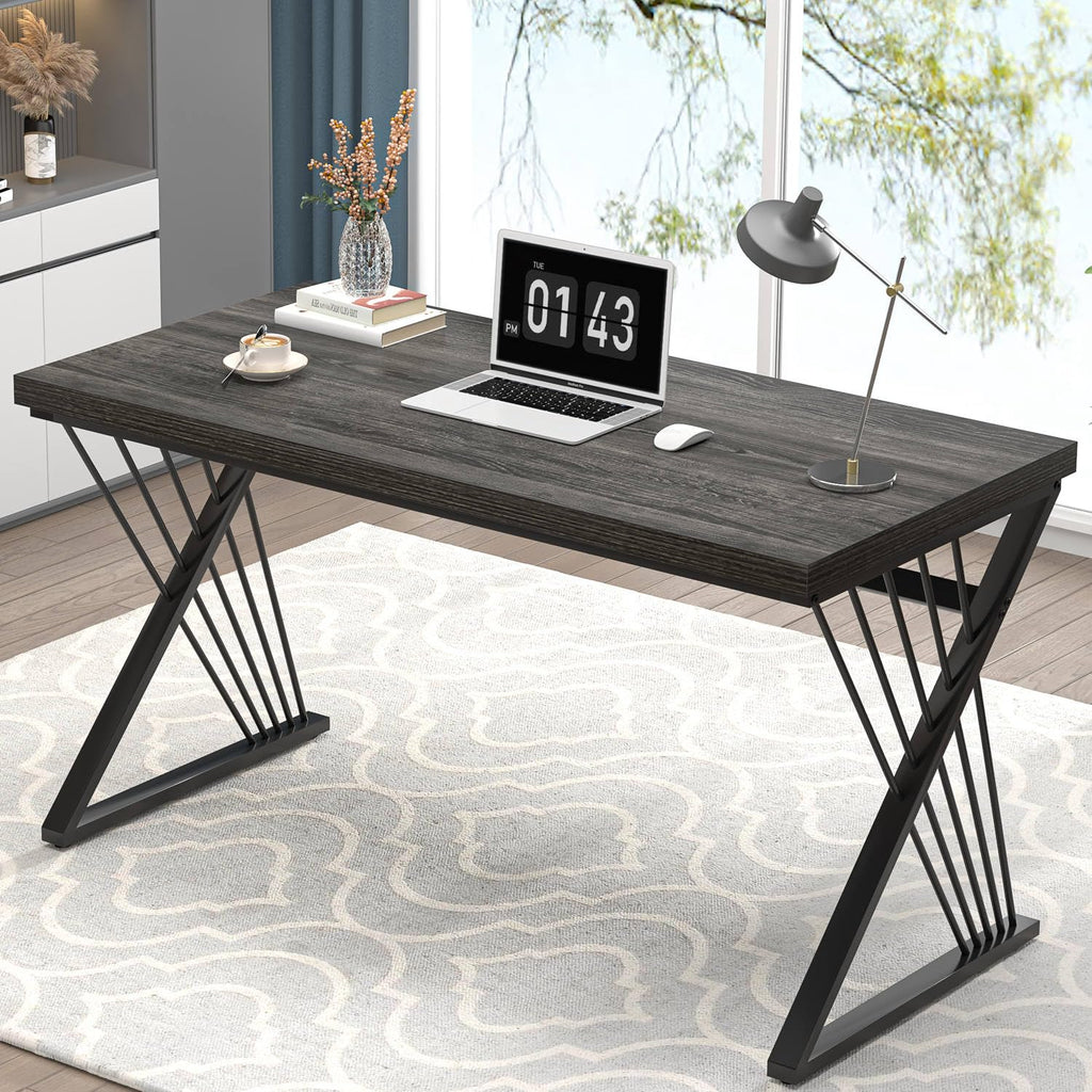 FOLUBAN Home Office Desks, Modern Wood and Metal Writing Study Work Table, Industrial Computer Desk for Bedroom Living Room, Rustic Walnut, 47 Inch