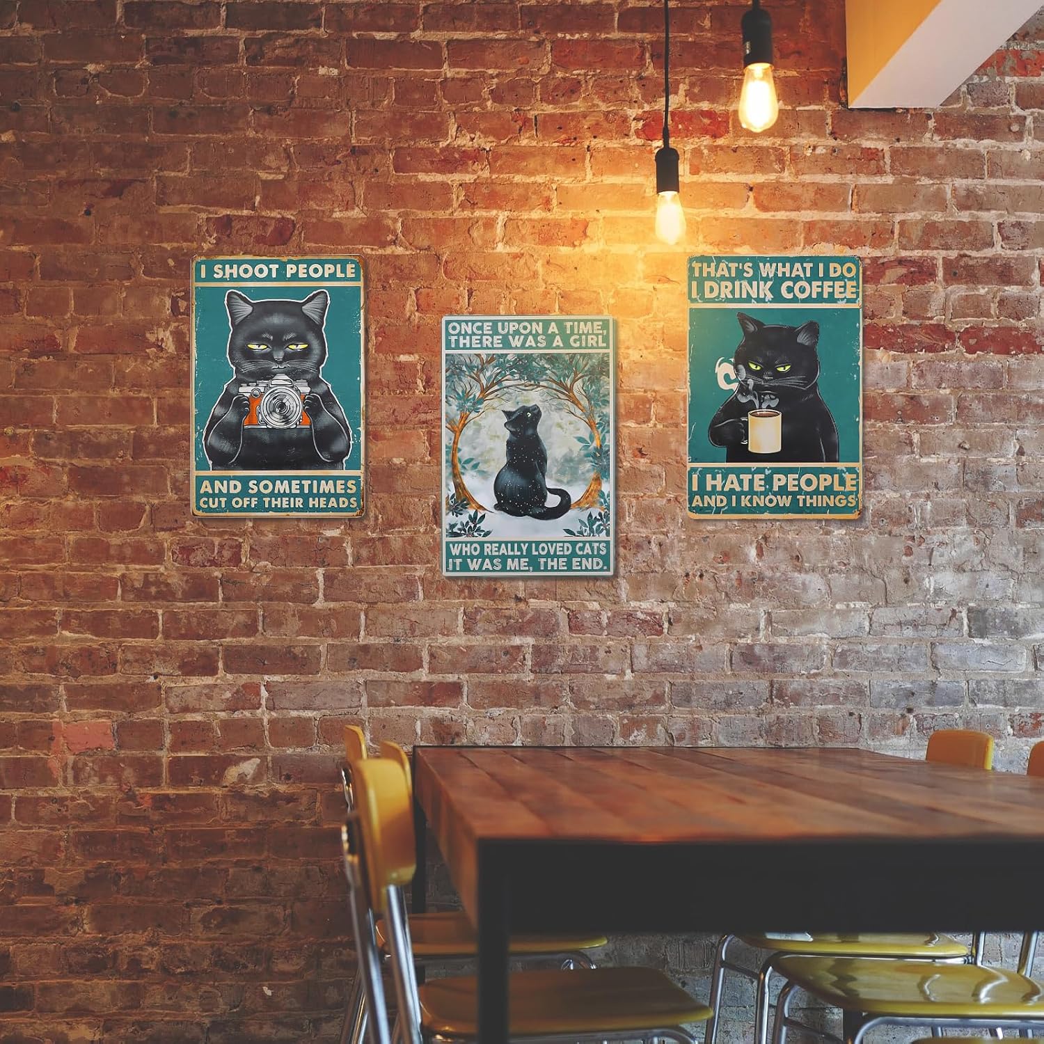 3PCS Vintage Metal Tin Sign Black Cat, Metal Retro Funny Cat Poster Art Decor Home Bar Coffee Wall 8x12 inch (Black Cat 03)