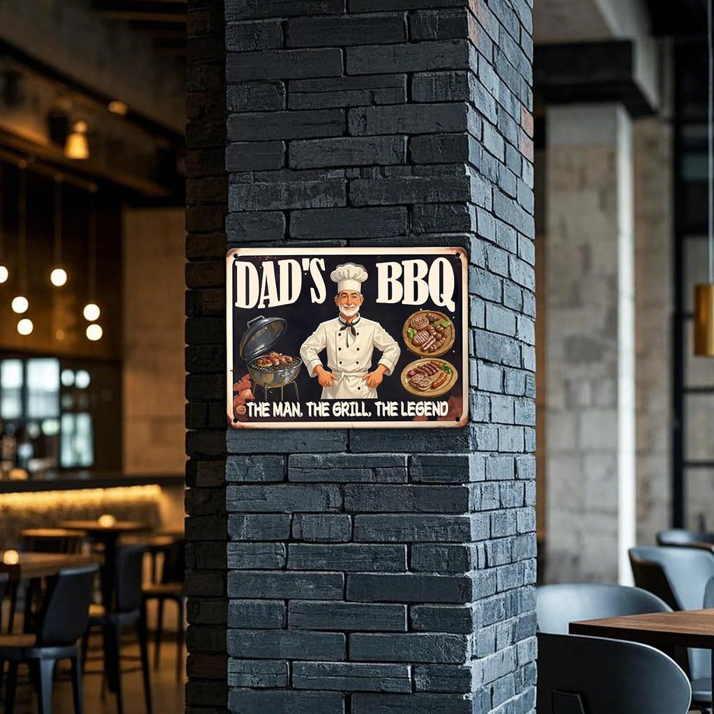 Dad's BBQ Metal Tin Sign BBQ Retro Metal Tin Sign Home Kitchen Wall Decor 12x8 Inch Funny Plaque