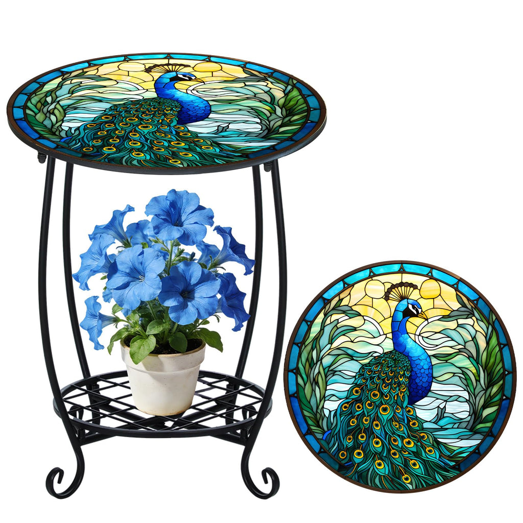 Cinnvoice Outdoor Side Table Round Small Mosaic Patio Accent Indoor End Plant Coffee Tea Table for Yard Patio Porch Garden Living Room, Bedroom(Butterfly Style,14 Inch)