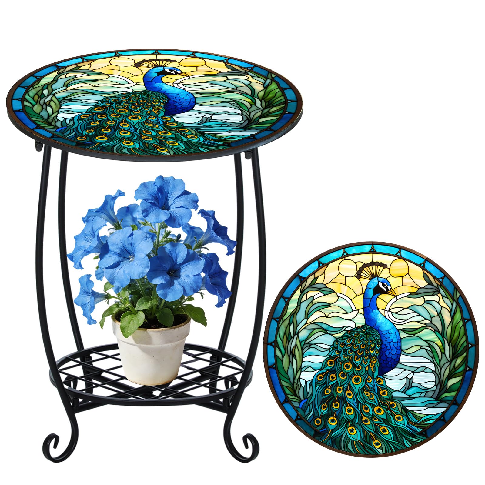 Cinnvoice Outdoor Side Table Round Small Mosaic Patio Accent Indoor End Plant Coffee Tea Table for Yard Patio Porch Garden Living Room, Bedroom(Butterfly Style,14 Inch)