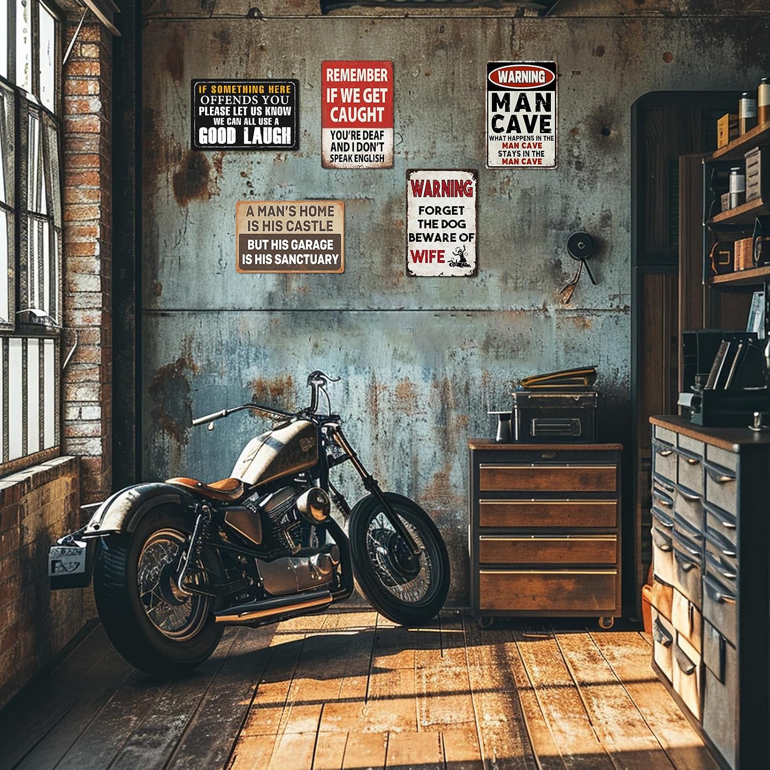5 Pack Funny Man Cave Decor Vintage Garage Metal Tin Signs For Men Bar Signs For Home Bar Motorcycle Accessories Funny Room Decor For Men Work Shop Accessories Basement Mancave Decor Sign 8x12 Inch