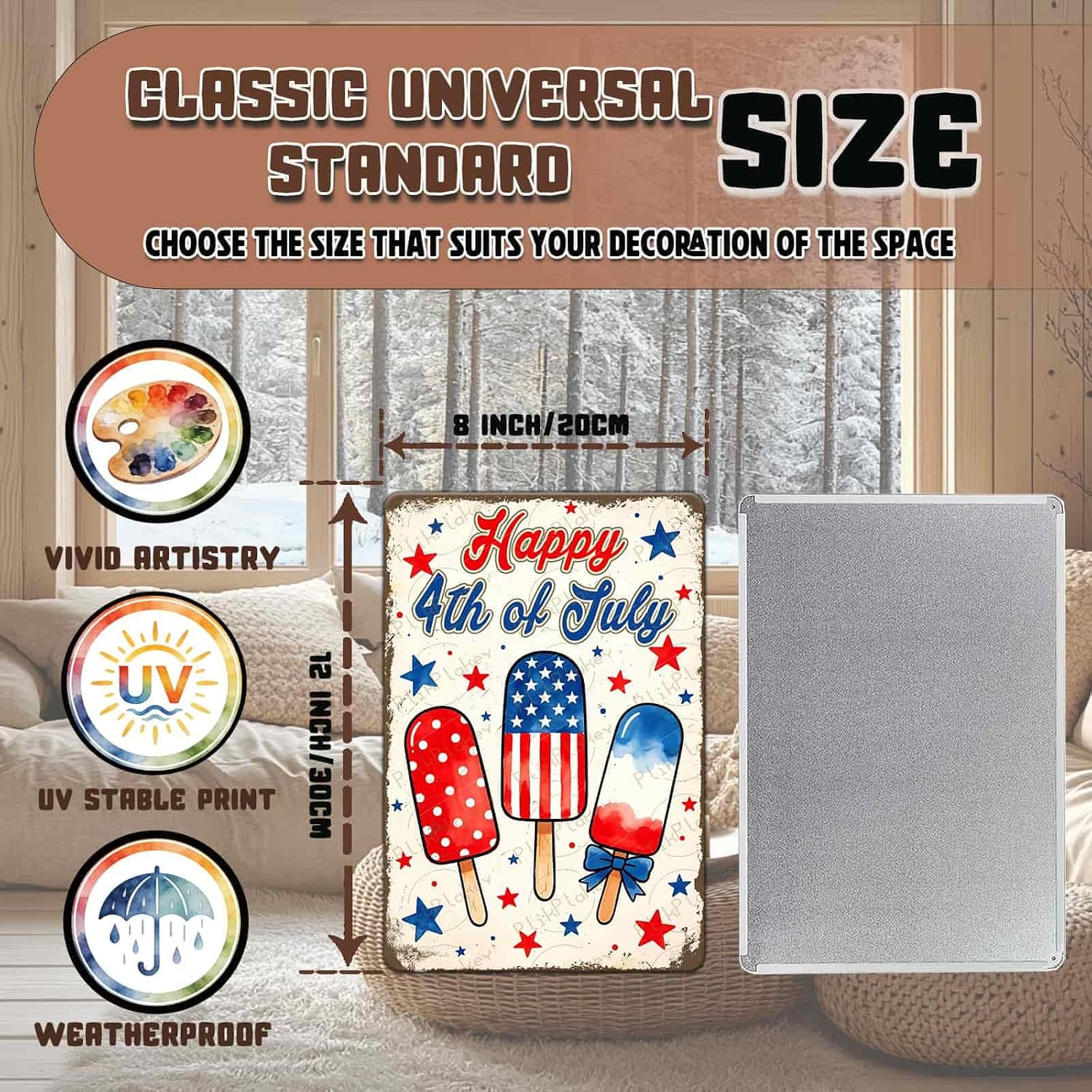 Patriotic 4th of July Tin Sign Happy Independence Day Popsicle Wall Art Vintage Retro Home Decor for Bar Living Room Bedroom Cafe Decoration 12x8 Inch