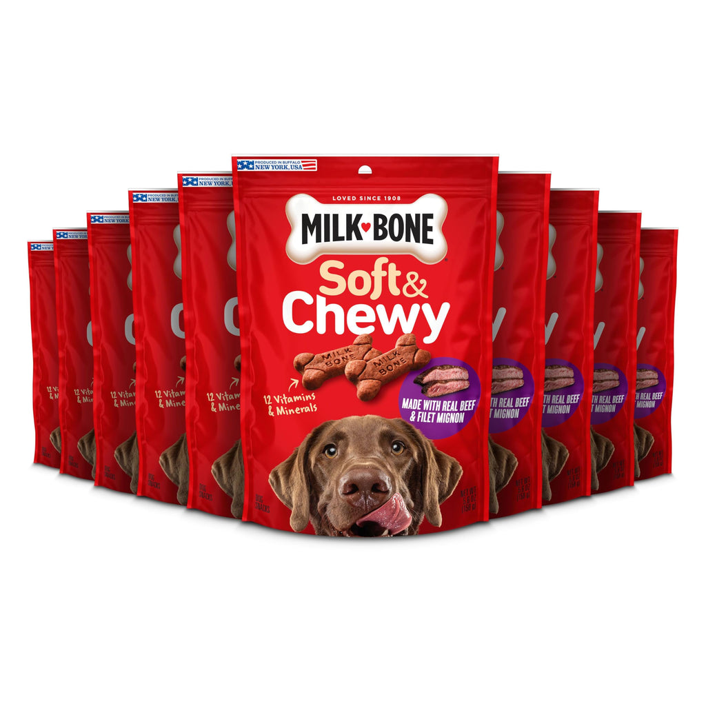 Milk-Bone Soft & Chewy Dog Treats, Made with Real Beef & Filet Mignon, 25 Ounce Canister