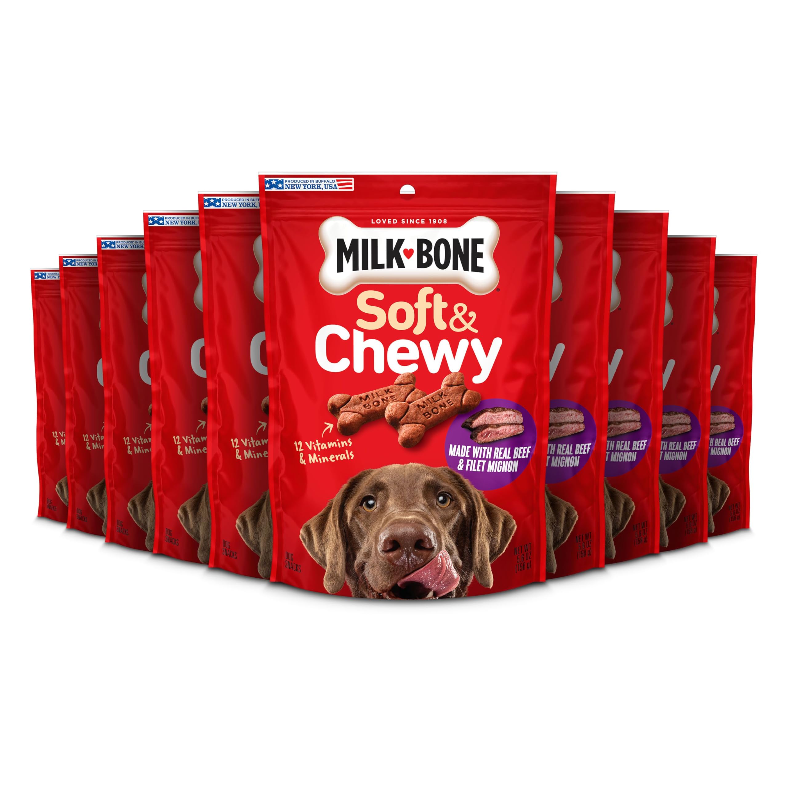 Milk-Bone Soft & Chewy Dog Treats, Made with Real Beef & Filet Mignon, 25 Ounce Canister