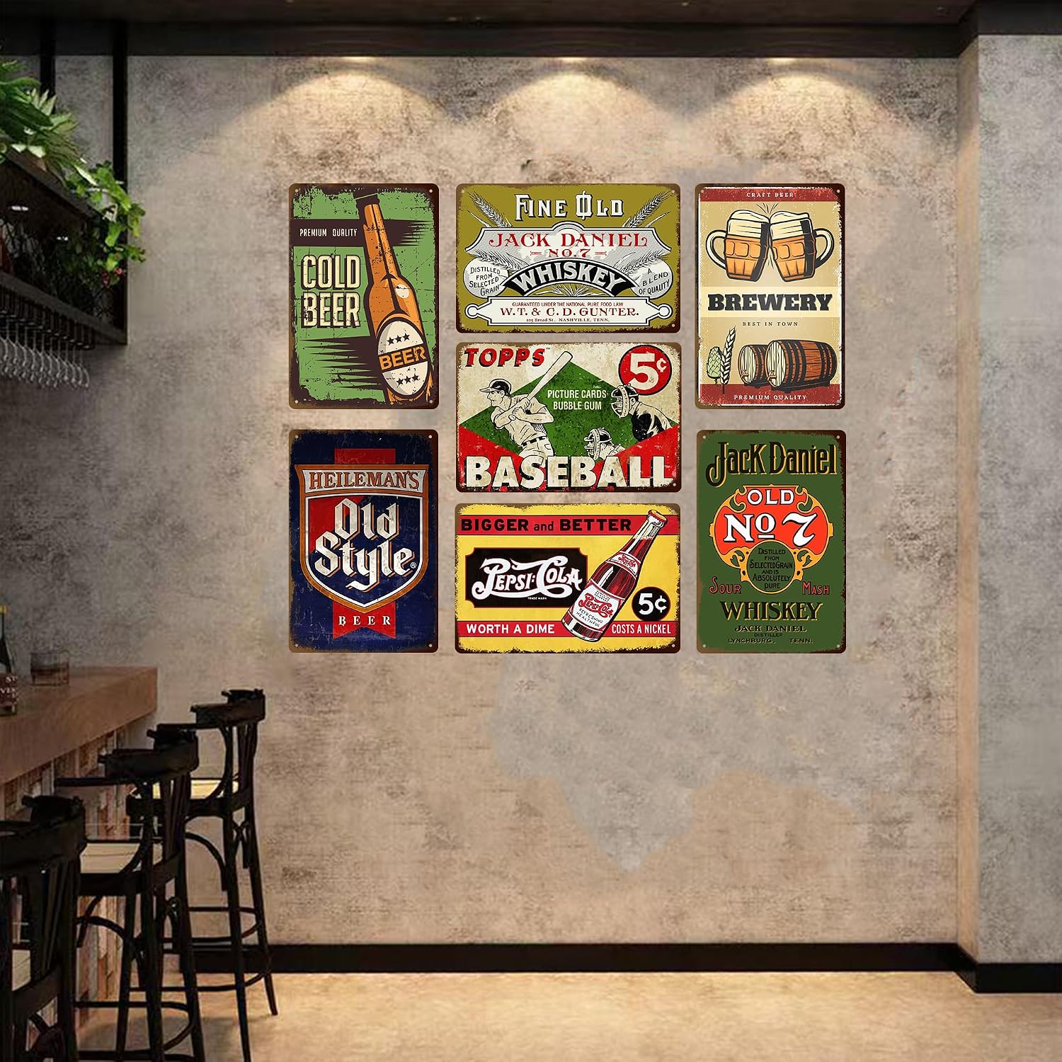 Vintage Beer Signs 7 Pack - Retro Metal Bar Wall Decor for Man Cave Home Garage, 8x12 Inch Tin Signs for Pub Club Room, Farmhouse Rustic Wall Art Gift for Men Women Housewarming