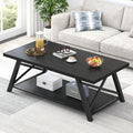 EXCEFUR Modern Coffee Table, Rectangle Center Table for Living Room with Storage Shelf, Industrial Wood and Metal Cocktail Tea Table, Rustic Oak, 47 Inch