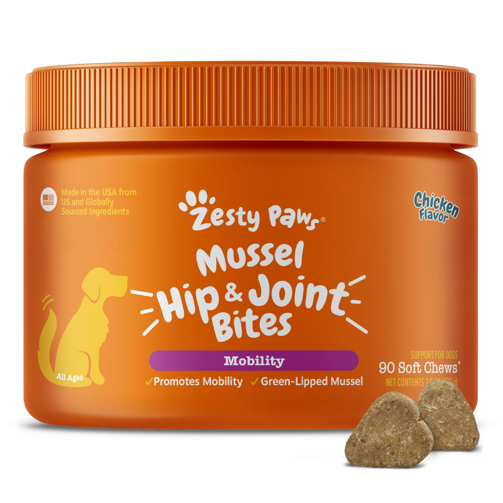 Zesty Paws Hip and Joint for Dogs, Glucosamine for Dogs Hip and Joint Supplement with Chondroitin, MSM, Vitamins C & E - Bacon, 90 Count