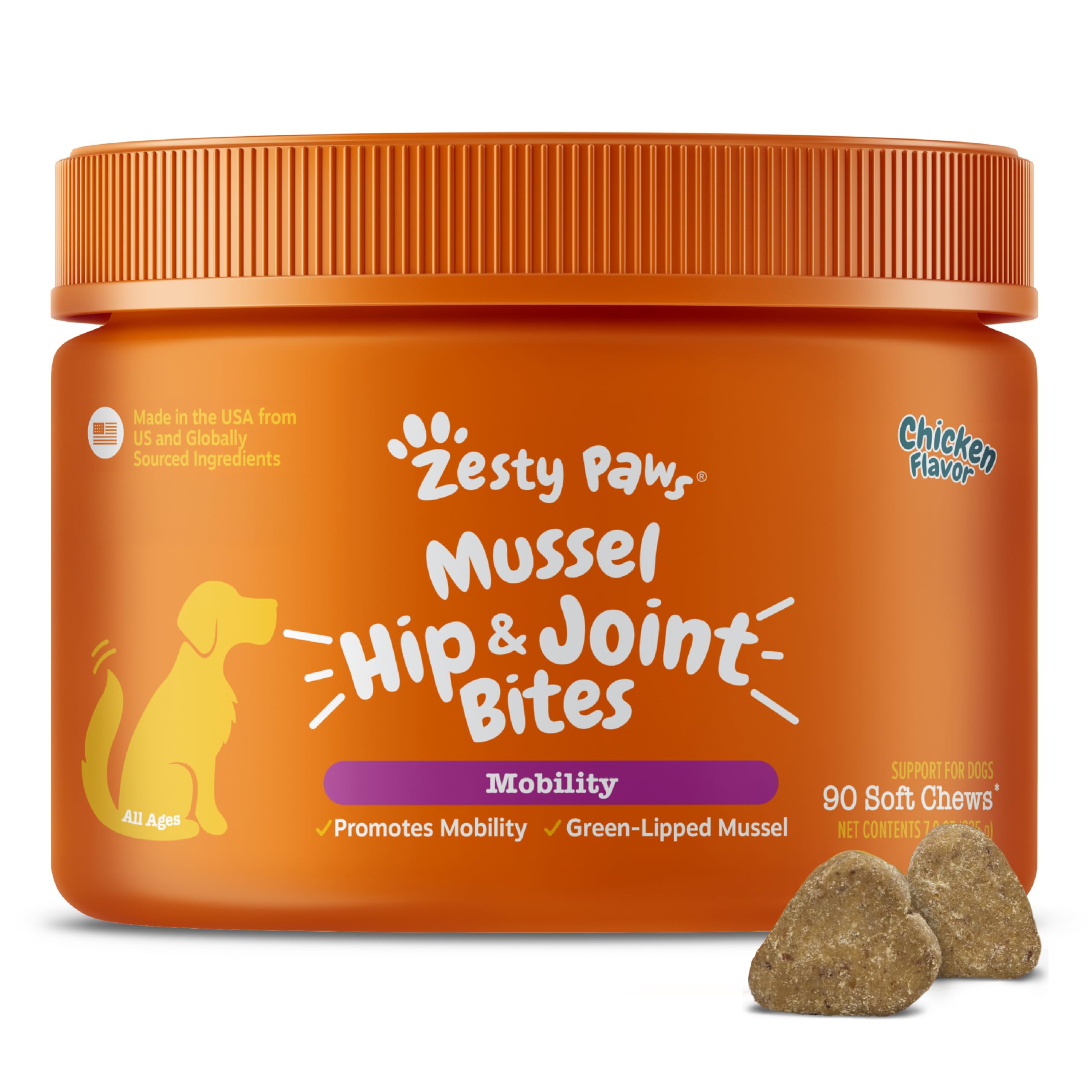 Zesty Paws Hip and Joint for Dogs, Glucosamine for Dogs Hip and Joint Supplement with Chondroitin, MSM, Vitamins C & E - Bacon, 90 Count