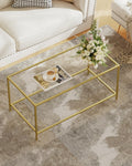 Homleke Glass Coffee Table, Modern Rectangular Coffee Table for Living Room, Minimalist Center Tea Table with Sturdy Metal Frame for Apartment, Office, Easy Assembly, 39.4 x 19.7 x 17.7 Inches, Golden