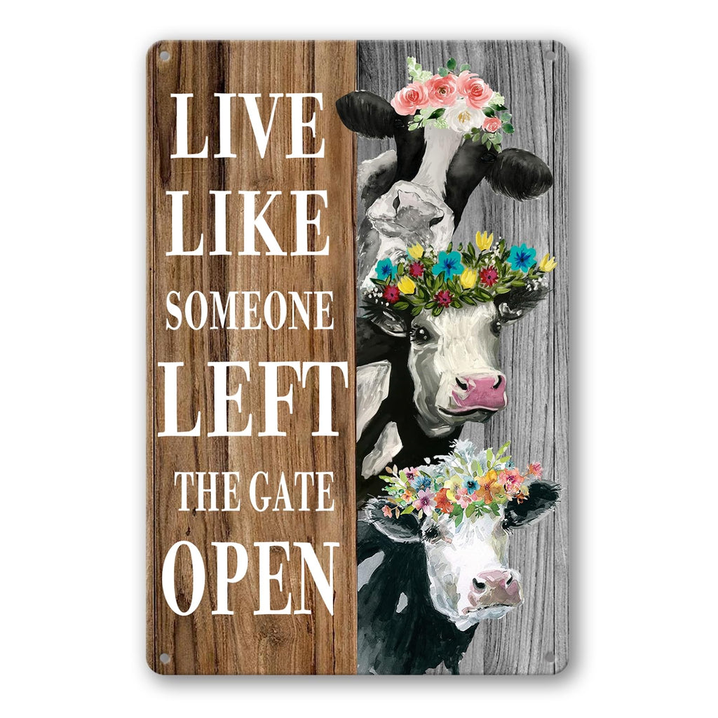 Funny Highland Cow Tin Sign Cow Wall Decor Cows Art Poster Metal Plaque Signs Farm House Decorations For Home Bathroom Kitchen Decor Live Like Someone Left The Gate Open Sign Farmhouse Wall Art For Living Room Decor 8X 12 Inch