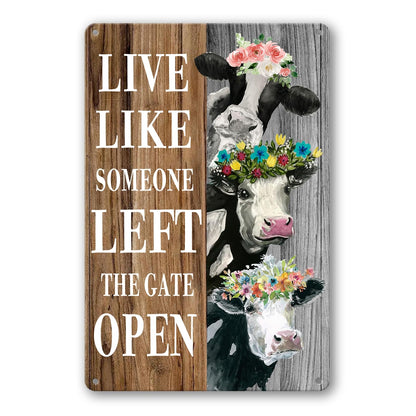 Funny Highland Cow Tin Sign Cow Wall Decor Cows Art Poster Metal Plaque Signs Farm House Decorations For Home Bathroom Kitchen Decor Live Like Someone Left The Gate Open Sign Farmhouse Wall Art For Living Room Decor 8X 12 Inch