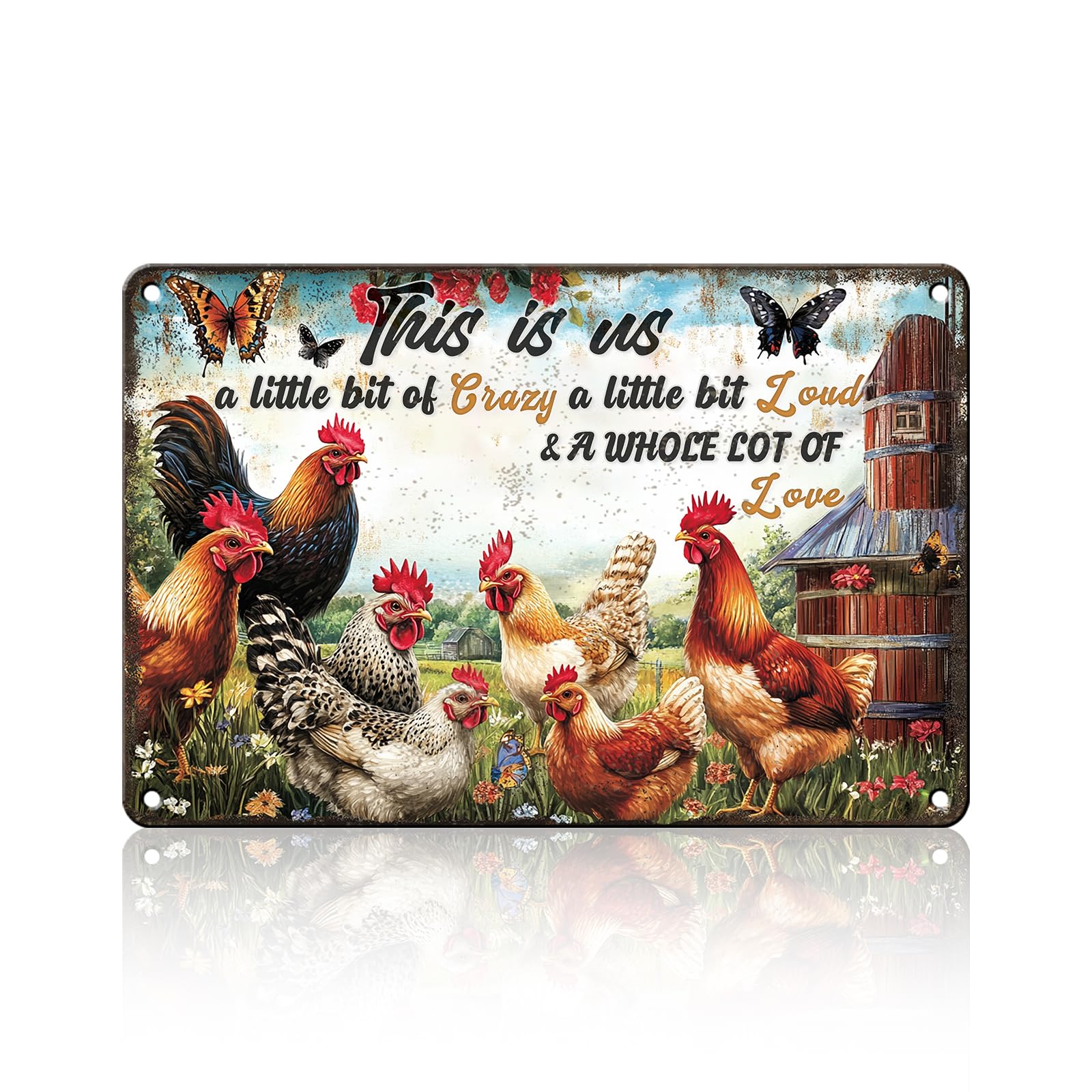 Vintage Fresh Eggs & Chicken Metal Sign Rustic Farm Eggs For Sale Tin Poster Home Kitchen Farmhouse Chicken Wall Decor 12x8 Inch