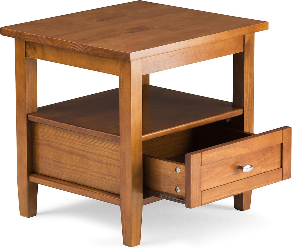SIMPLIHOME Warm Shaker Solid Wood 20 inch Wide Rectangle Transitional End Side Table in Light Golden Brown for the Living Room and Bedroom
