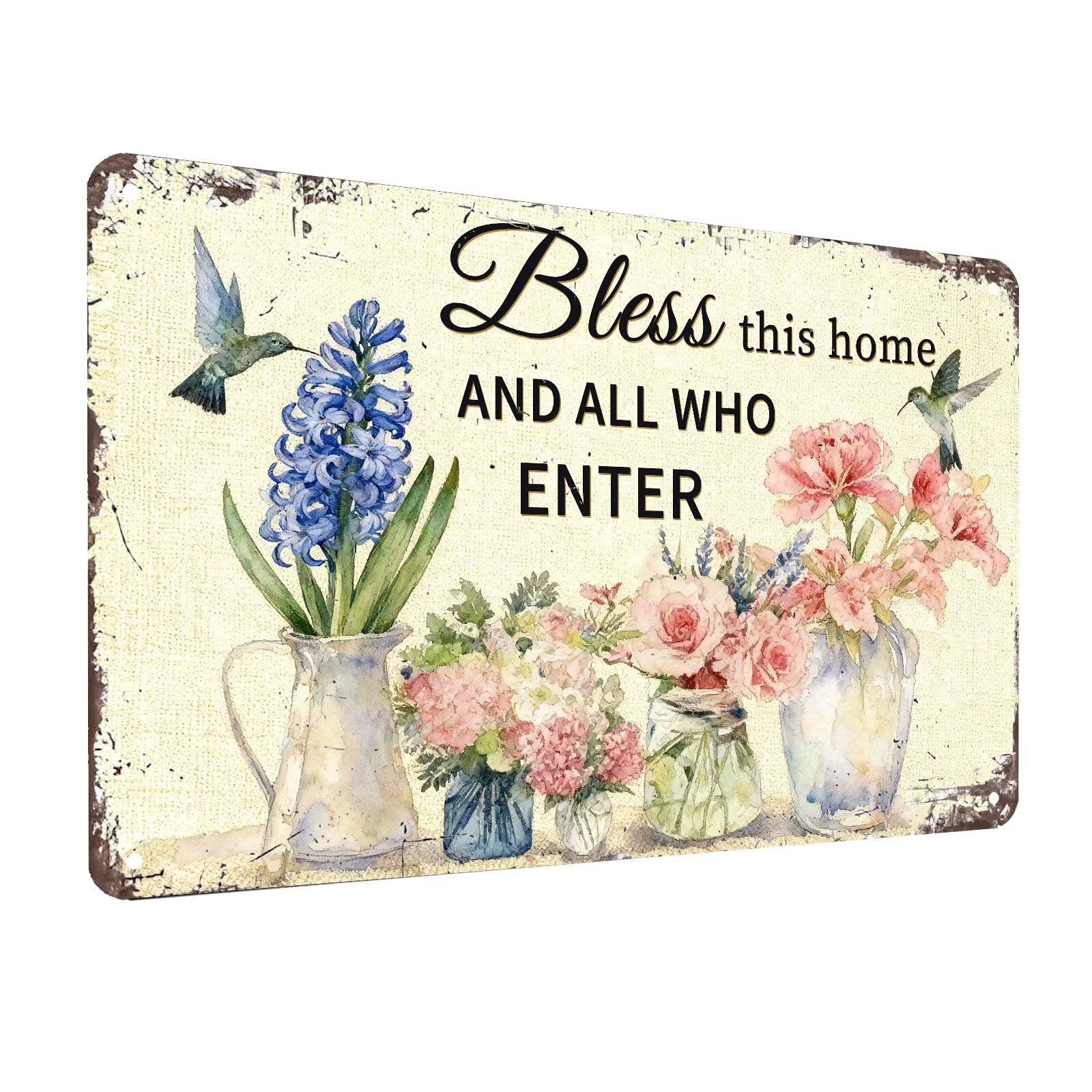 Bless the Food Before Us Wall Decor Christian Gift Bible Verse Metal Tin Signs Inspirational Sign for Farmhouse Kitchen Dining Room Wall Decor 8x12 Inch