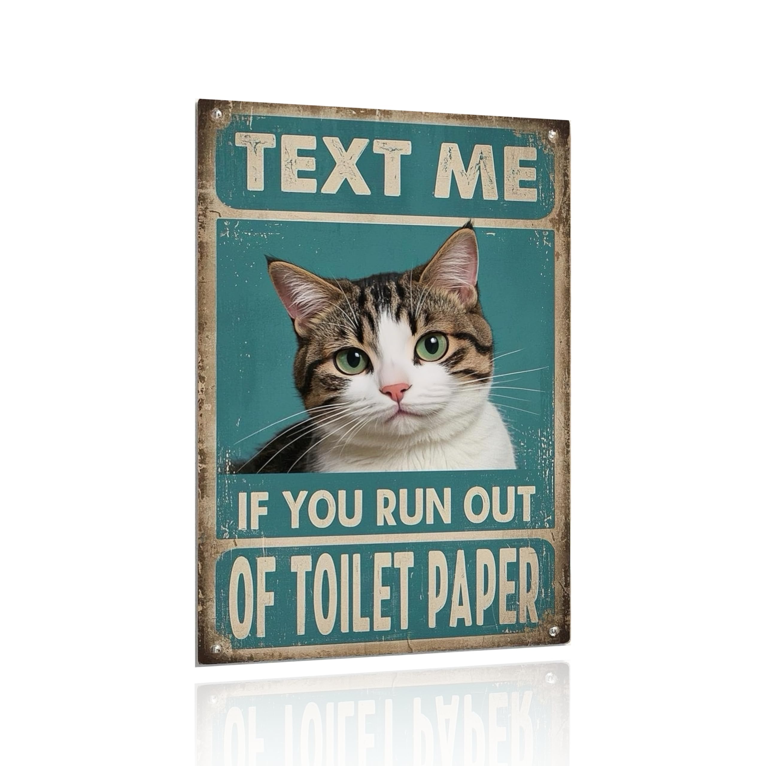 Funny Cat Bathroom Metal Sign – “Would Poop Here Again” Retro Tin Wall Art, 8x12 Inch Vintage Bathroom Decor for Cat Lovers, Restroom, Home, or Bar – Humorous Pet Wall Sign