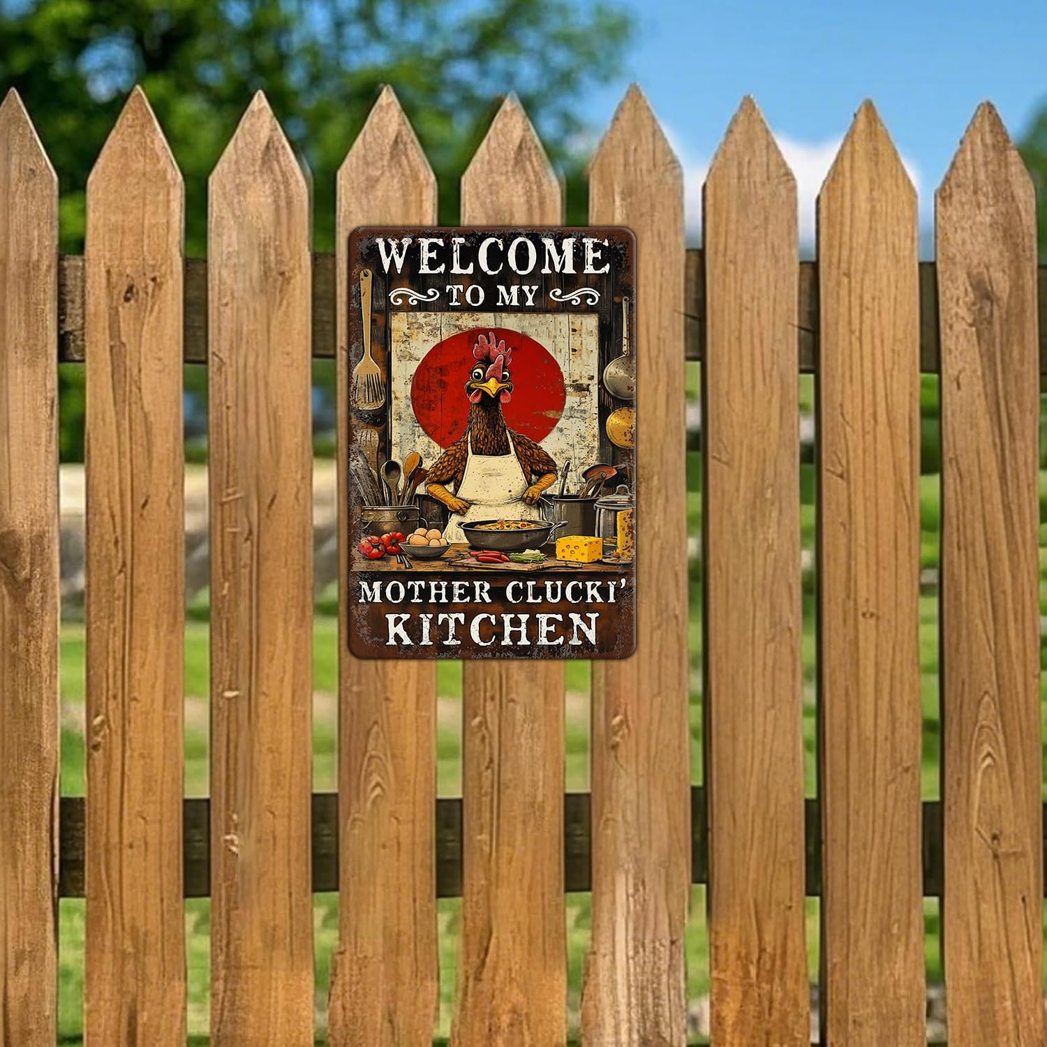 Funny Chicken Signs Welcome To My Kitchen Humorous Cartoon Rooster Cooking Aluminium Sign Metal Chicken Signs Decor Home Ktichen Farm Are Wall 12x8 Inch Vintage Chicken Signs Metal Tin Poster