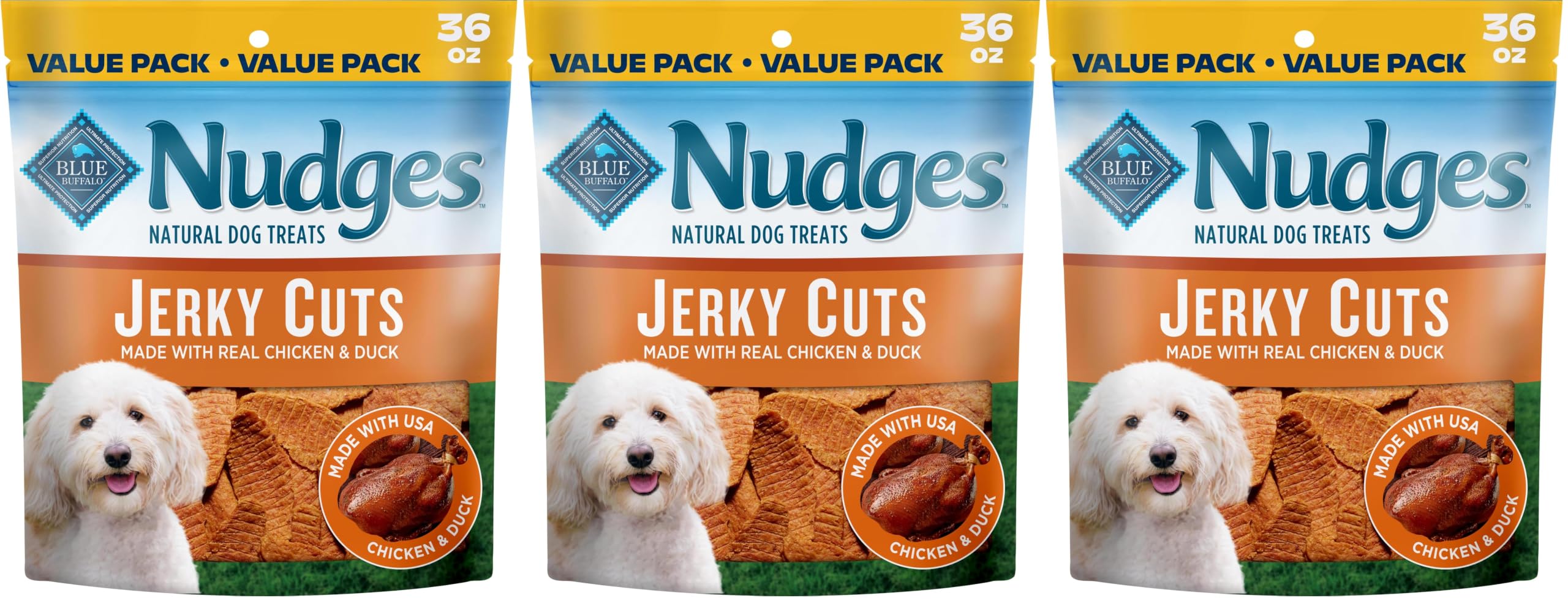 Blue Buffalo Nudges Chicken Jerky Bites Natural Dog Treats, Tender & Meaty Dog Snacks, Healthy Reward or Training Treat, Made in the USA with Real Chicken, No Artificial Preservatives, 16 oz.
