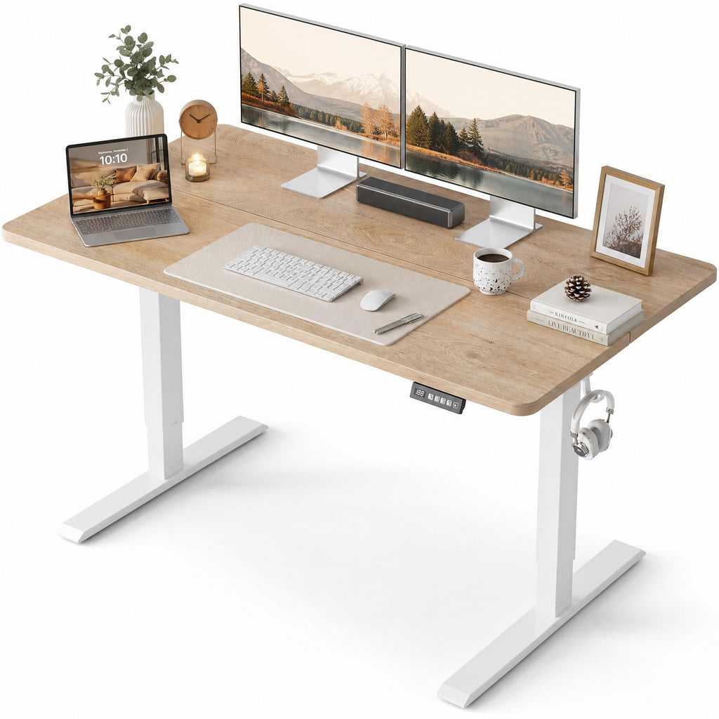 Grandder 55x32 Extra-Deep Electric Standing Desk, Wide Desktop Fits 49" Ultrawide Monitor+Dual Screens, 176 lbs Capacity, 2 Memory Presets, Anti Collision, Computer Desk for Home Office & Gaming, Oak