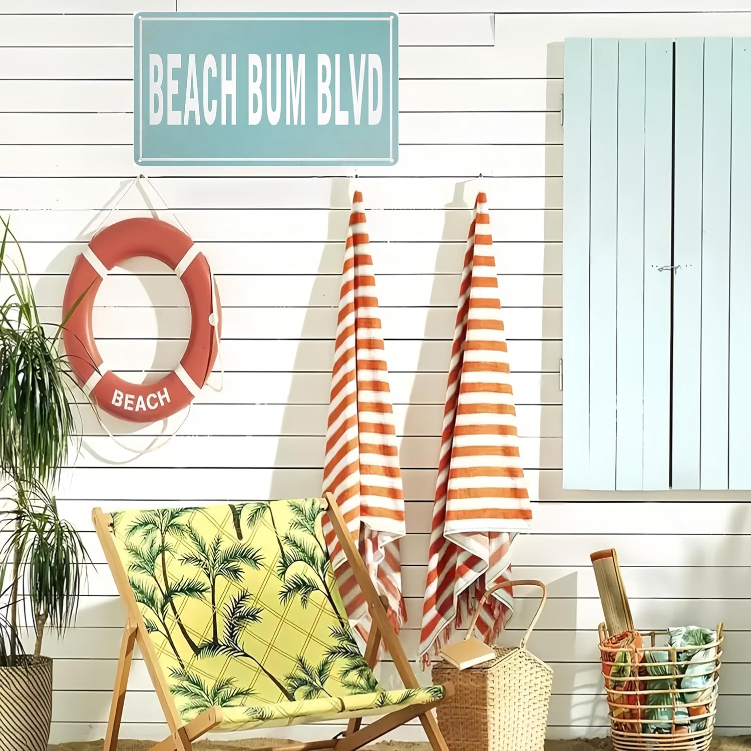 Vintage Summer Beach Sign Beach Bum Blvd Tin Sign for Lake House Coastal Beachy Room Cottage Cabin Deck Decor 12 X 8 Inch (3113)