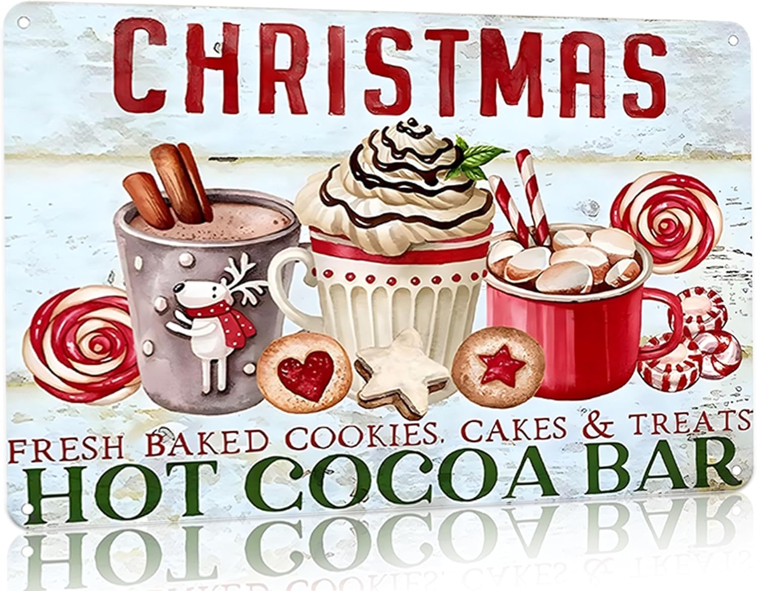 Joyline Vintage Christmas Decor Gifts Rustic Hot Cocoa Always Homemade Extra Marshmallows Tin Sign for Home Farmhouse Kicthen Cafe Bar Wall Decor 8 x 12 inches (3234)