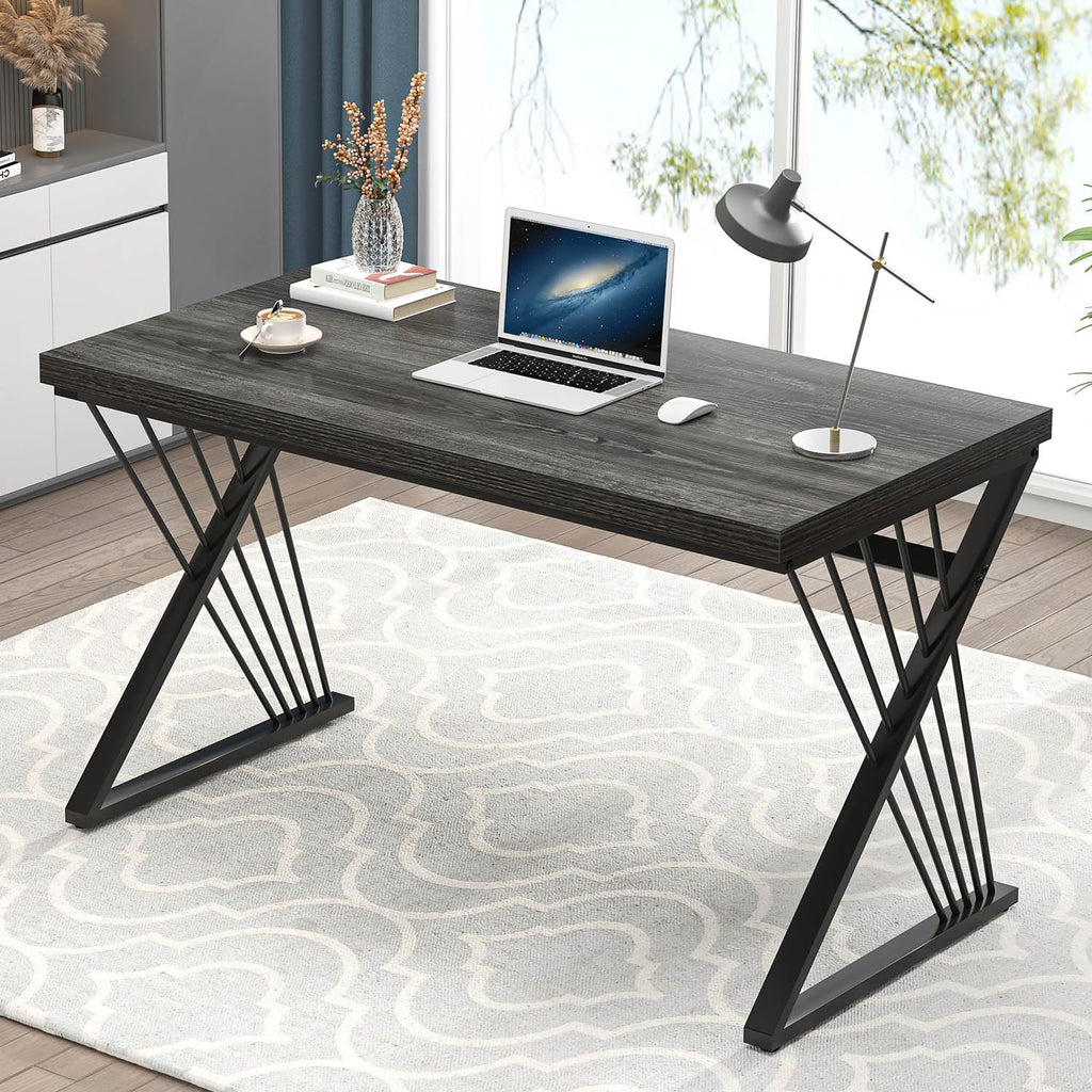 FOLUBAN Home Office Desks, Modern Wood and Metal Writing Study Work Table, Industrial Computer Desk for Bedroom Living Room, Rustic Walnut, 47 Inch