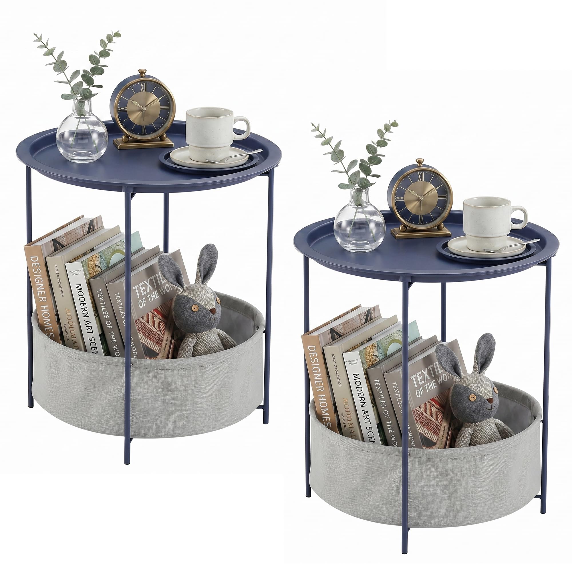 VECELO Side/End Table, Folding Round Metal Anti-Rust and Waterproof Outdoor or Indoor Tray for Living Room Bedroom Balcony and Office, 2 PCS, Dark Green
