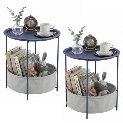 VECELO Side/End Table, Folding Round Metal Anti-Rust and Waterproof Outdoor or Indoor Tray for Living Room Bedroom Balcony and Office, 2 PCS, Dark Green