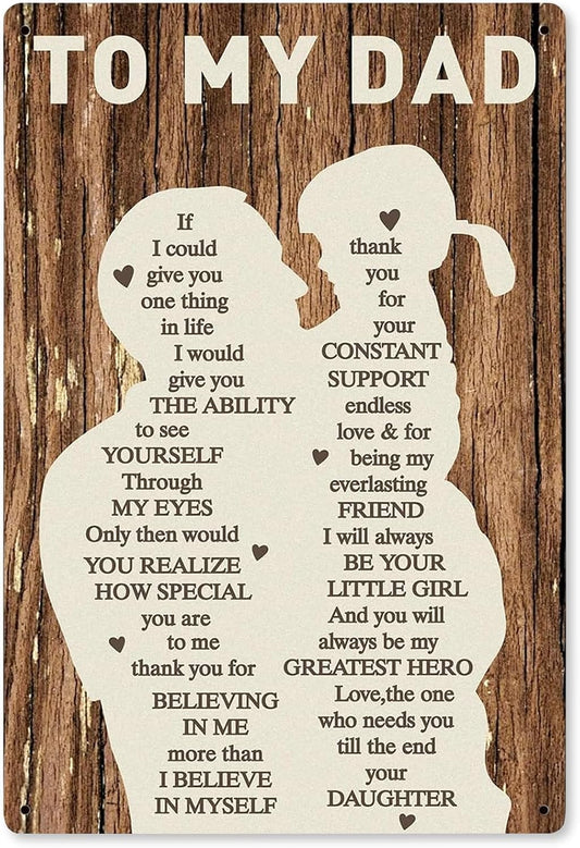 Fathers Day Birthday Gifts From Daughter Wife Dad Gift 12x8In Print Wall Art Metal Plaque Vintage Tin Sign Home Wall decor Personalized Father's Day Gifts Ideas for Dads Husband Men Him