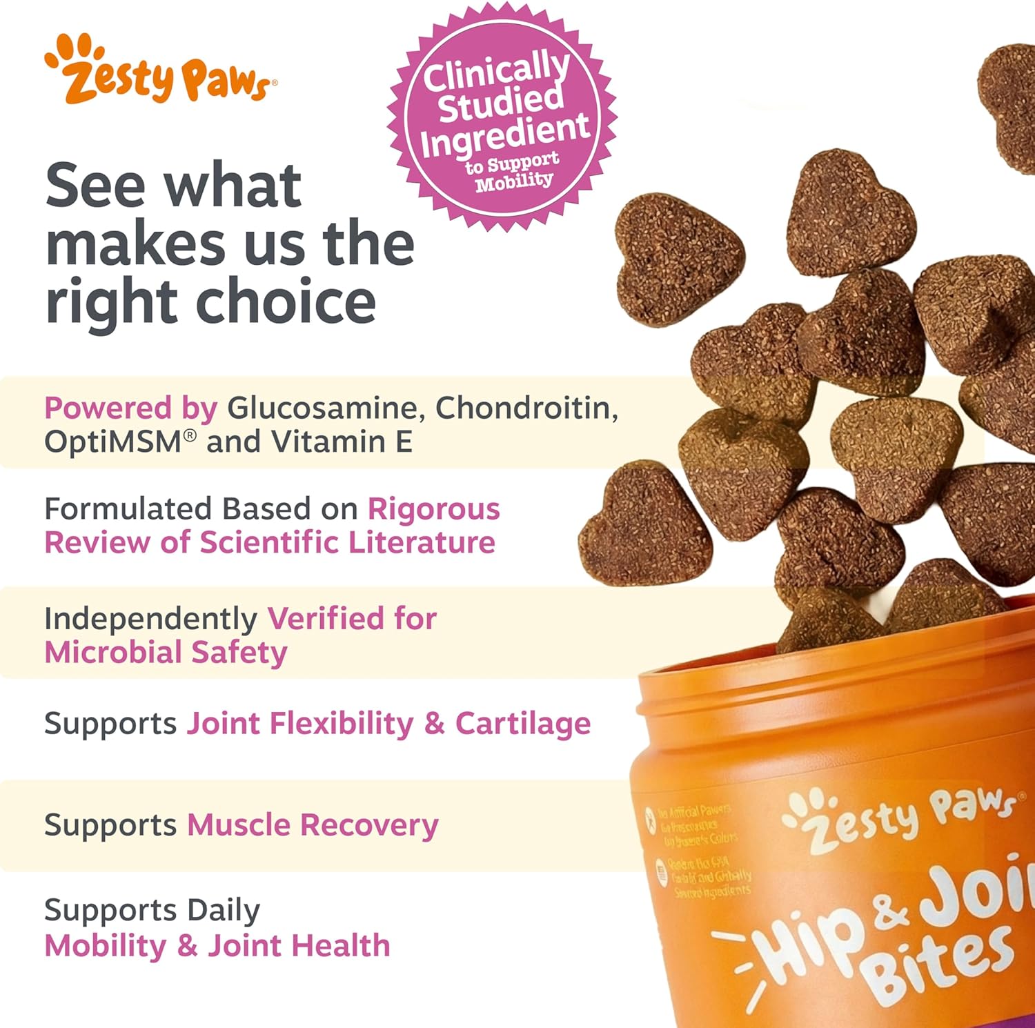 Zesty Paws Hip and Joint for Dogs, Glucosamine for Dogs Hip and Joint Supplement with Chondroitin, MSM, Vitamins C & E - Bacon, 90 Count