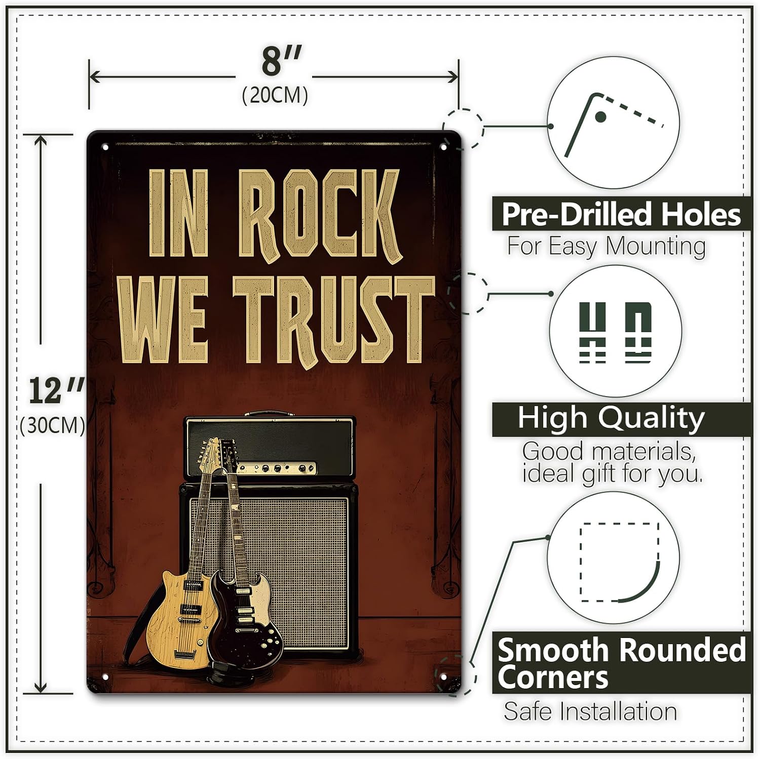 Metal Vintage Tin Signs In Rock We Trust Wall Decor Art Posters Home Decor Man Cave Kitchen Bar Pub Cafe, 8x12in