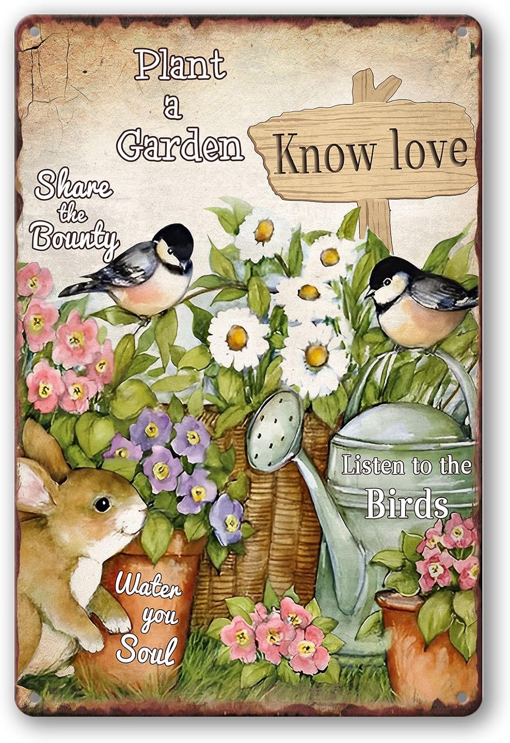 Vintage Metal Tin Signs - Bird & Flower Garden Plaques, Decorative Outdoor 8x12 Inch