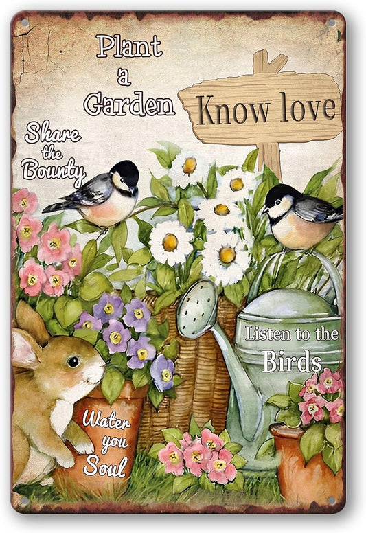 Vintage Metal Tin Signs - Bird & Flower Garden Plaques, Decorative Outdoor 8x12 Inch