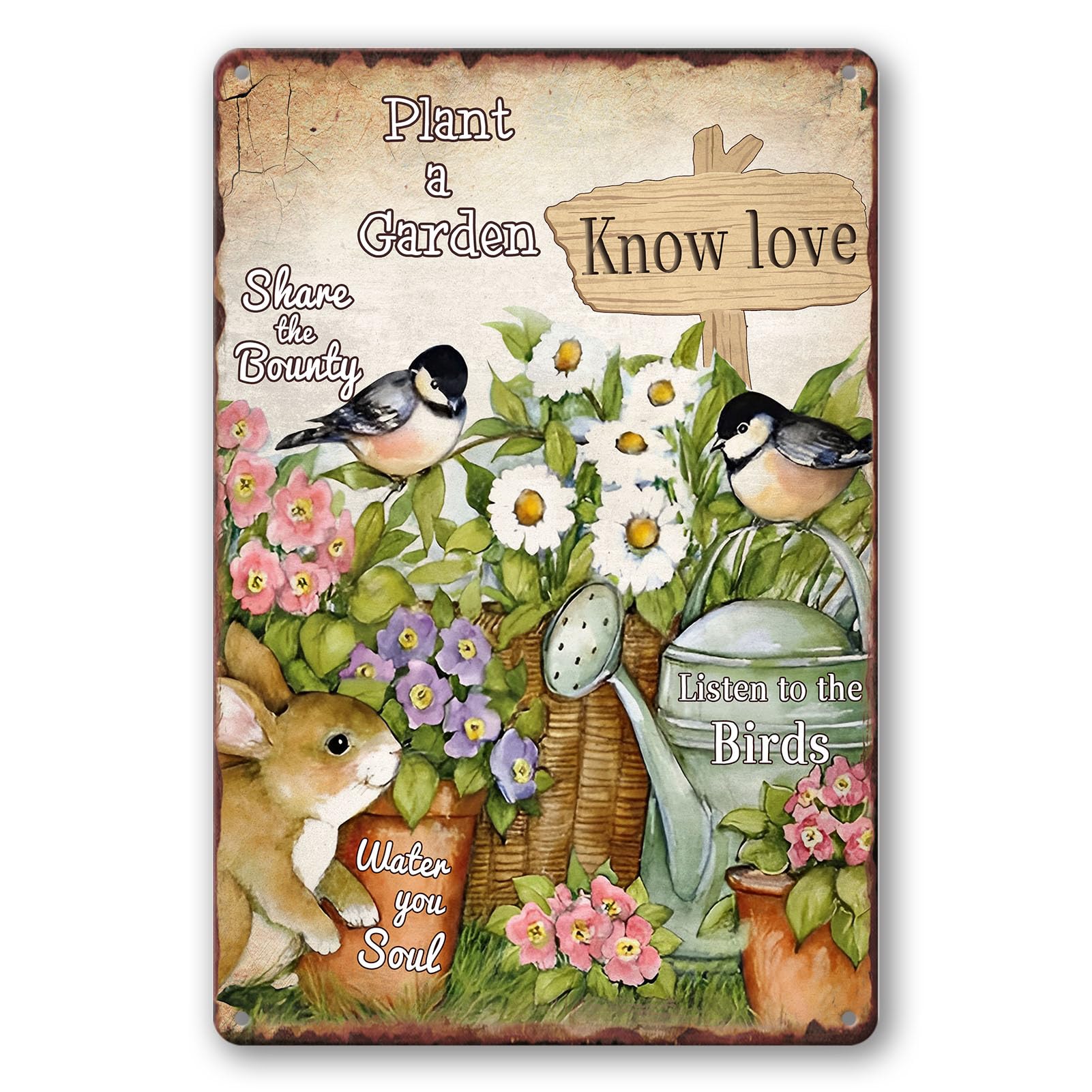 Vintage Metal Tin Signs - Bird & Flower Garden Plaques, Decorative Outdoor 8x12 Inch