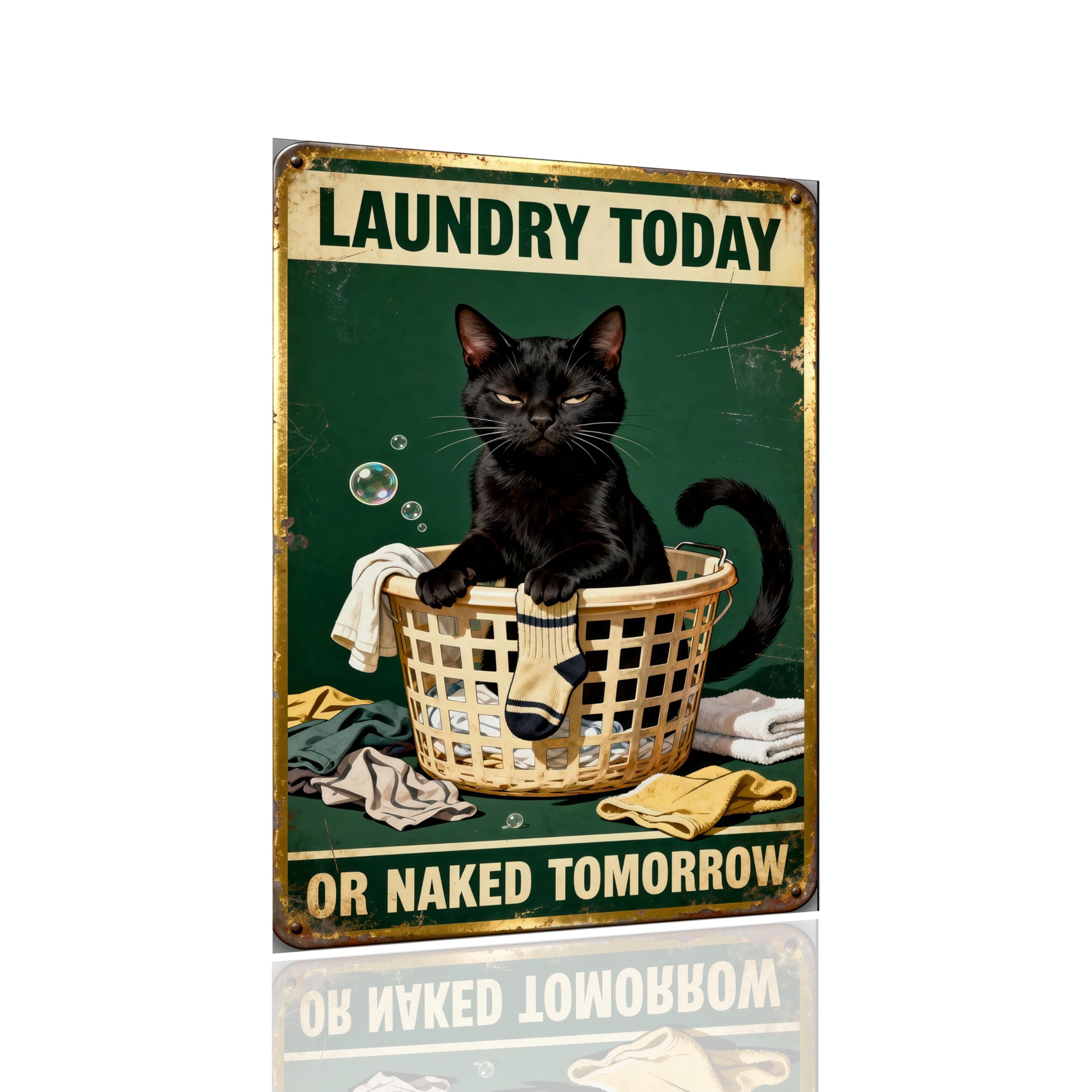 Funny Cat Bathroom Metal Sign – “Would Poop Here Again” Retro Tin Wall Art, 8x12 Inch Vintage Bathroom Decor for Cat Lovers, Restroom, Home, or Bar – Humorous Pet Wall Sign