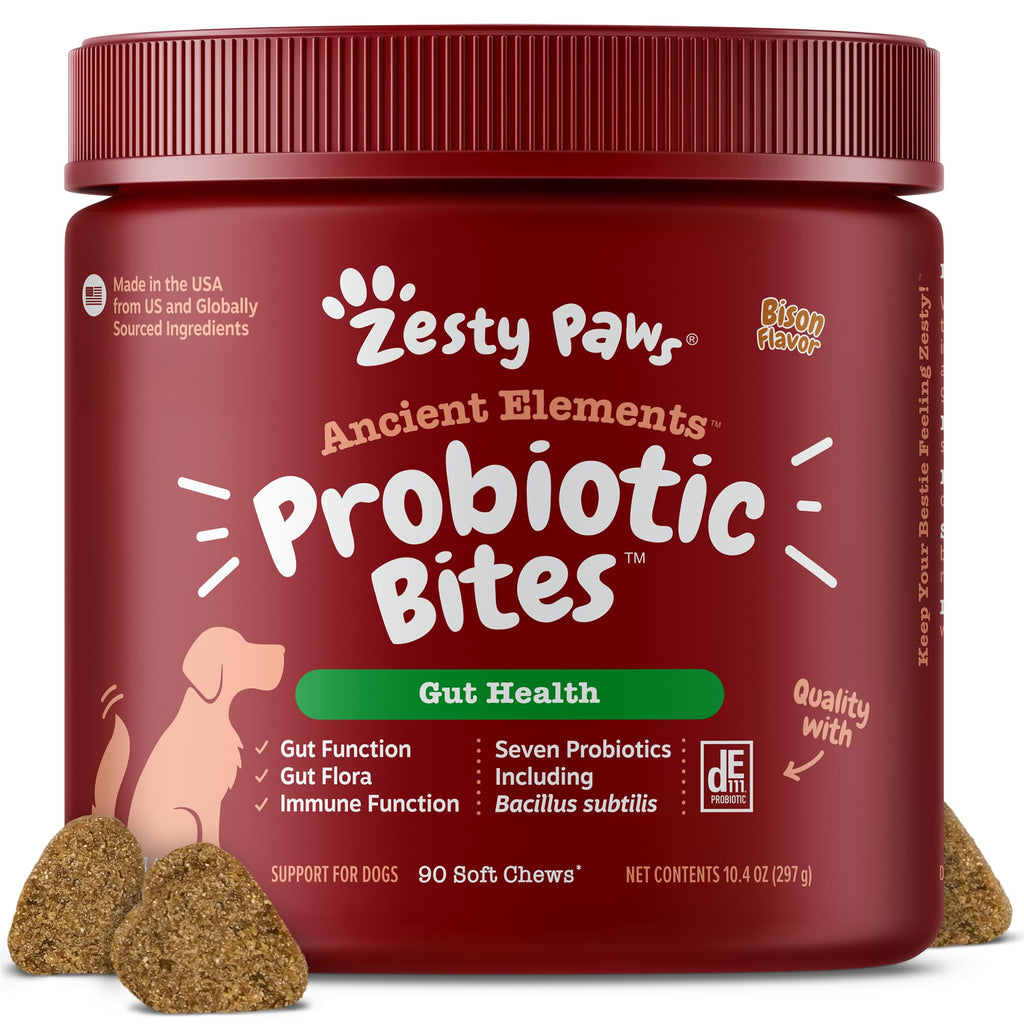 Zesty Paws Probiotics for Dogs - Digestive Enzymes for Gut Flora, Digestive Health, Diarrhea & Bowel Support - Clinically Studied DE111 - Dog Supplement Soft Chew for Pet Immune System - Pumpkin, 90ct