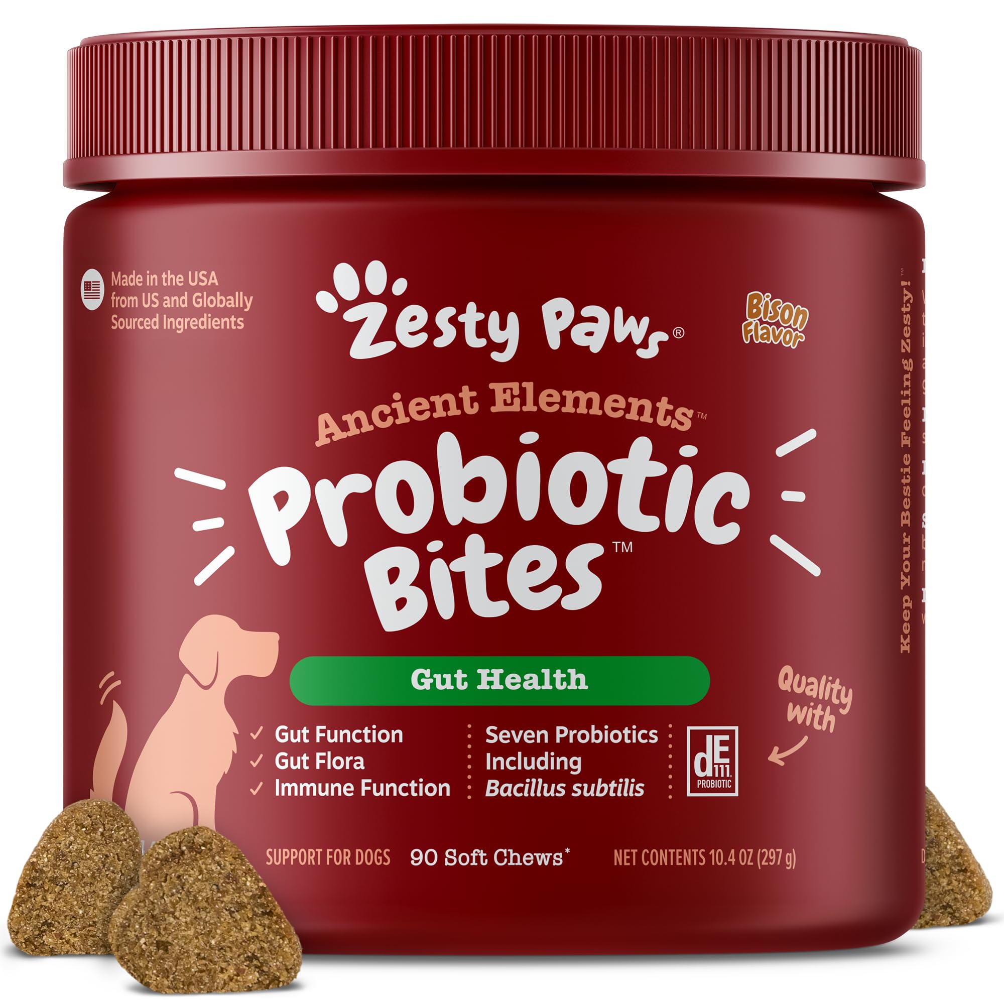 Zesty Paws Probiotics for Dogs - Digestive Enzymes for Gut Flora, Digestive Health, Diarrhea & Bowel Support - Clinically Studied DE111 - Dog Supplement Soft Chew for Pet Immune System - Pumpkin, 90ct