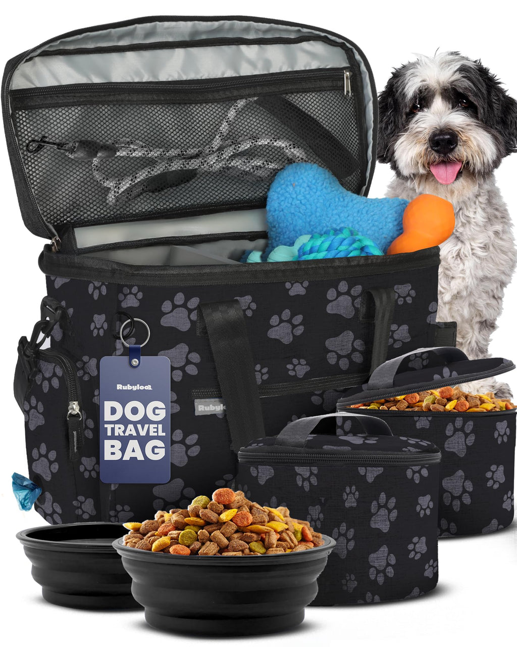 The Original Doggy Bag™ - Complete Dog Travel Bag for Supplies with 2 BPA-Free Travel Dog Bowls & 2 Pet Food Containers - Traveling Kit for Road Trips, Camping, Weekend Away or Doggy Gift: Beige