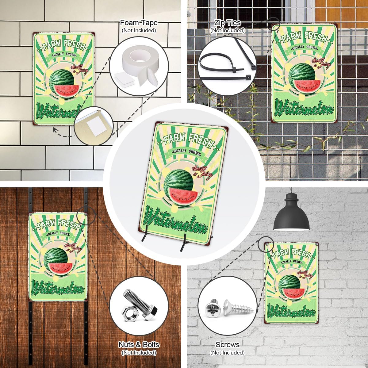 Farm Fresh Sweet Juicy Watermelon Vintage Metal Tin Sign Retro Fruit Poster Decorative Wall Art Signage Farmhouse Country Market Kitchen Bar Cafe Dining Room Home Decor 12" X 8"