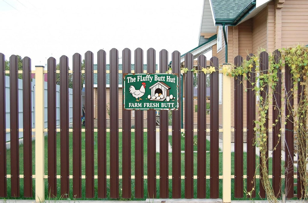 The Fluffy Butt Hut Farm Fresh Butt Nuggets Sign - Metal Sign (12x8 Inch) - Rustic Chicken Coop Decor for Farmhouse, Garden, Bar, or Garage - Funny Farm Door Plaque & Wall Art