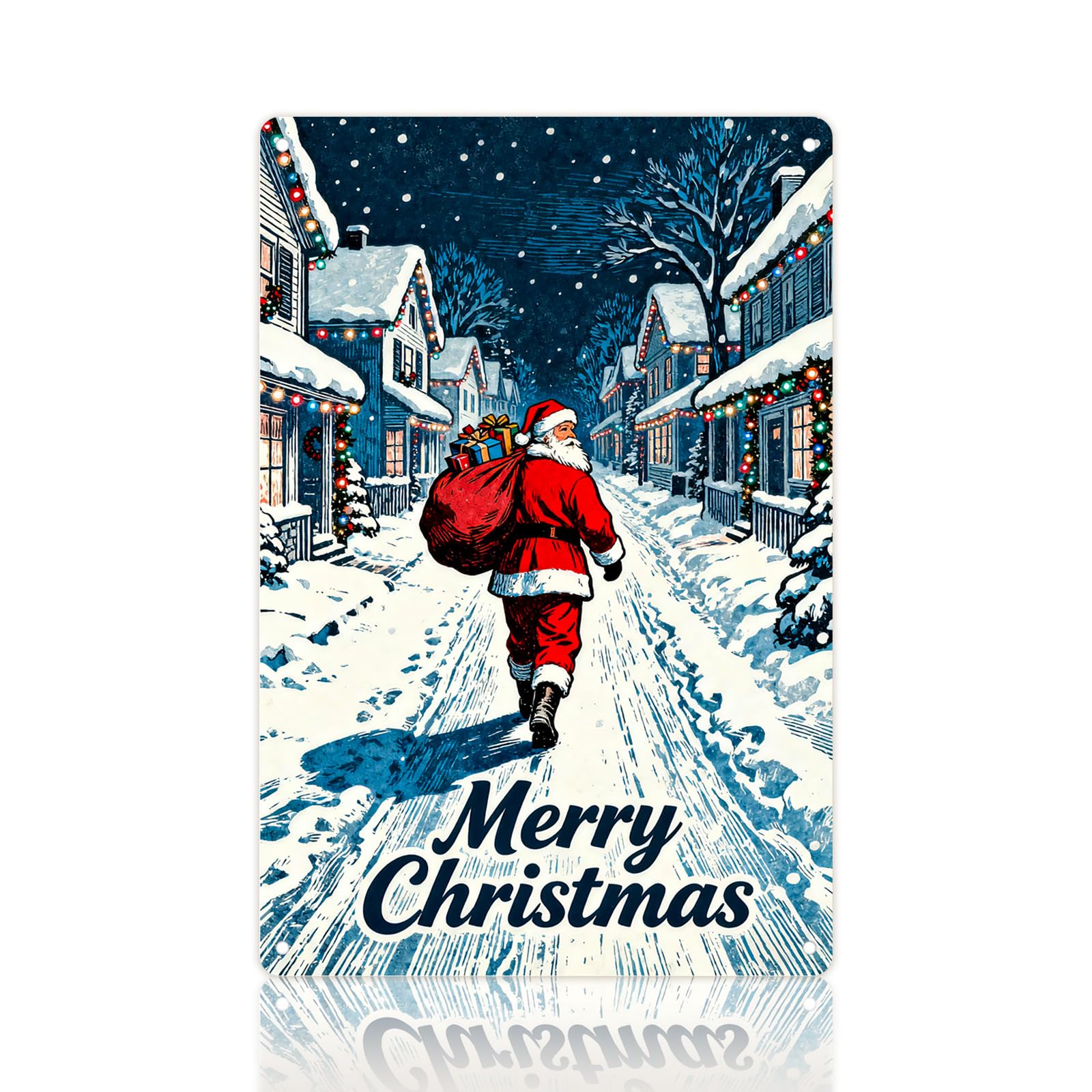 Christmas Decorations Metal Tin Sign For Indoor Outdoor 12x8 In Santa Climbing Chimney Sign With Snowflake & Stocking Man Cave Decor For Yard, Garage Wall, Rustic Vintage Bar Club Xmas Decoration.