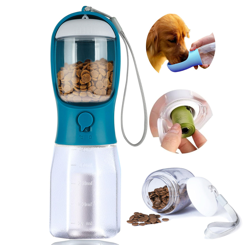 Dog Water Bottle with Food Container, Portable Pet Dog Water Dispenser for Outdoor Walking,Hiking,Travel,Puppy Essentials,Puppy Supplies,Replaceable Waste Bags