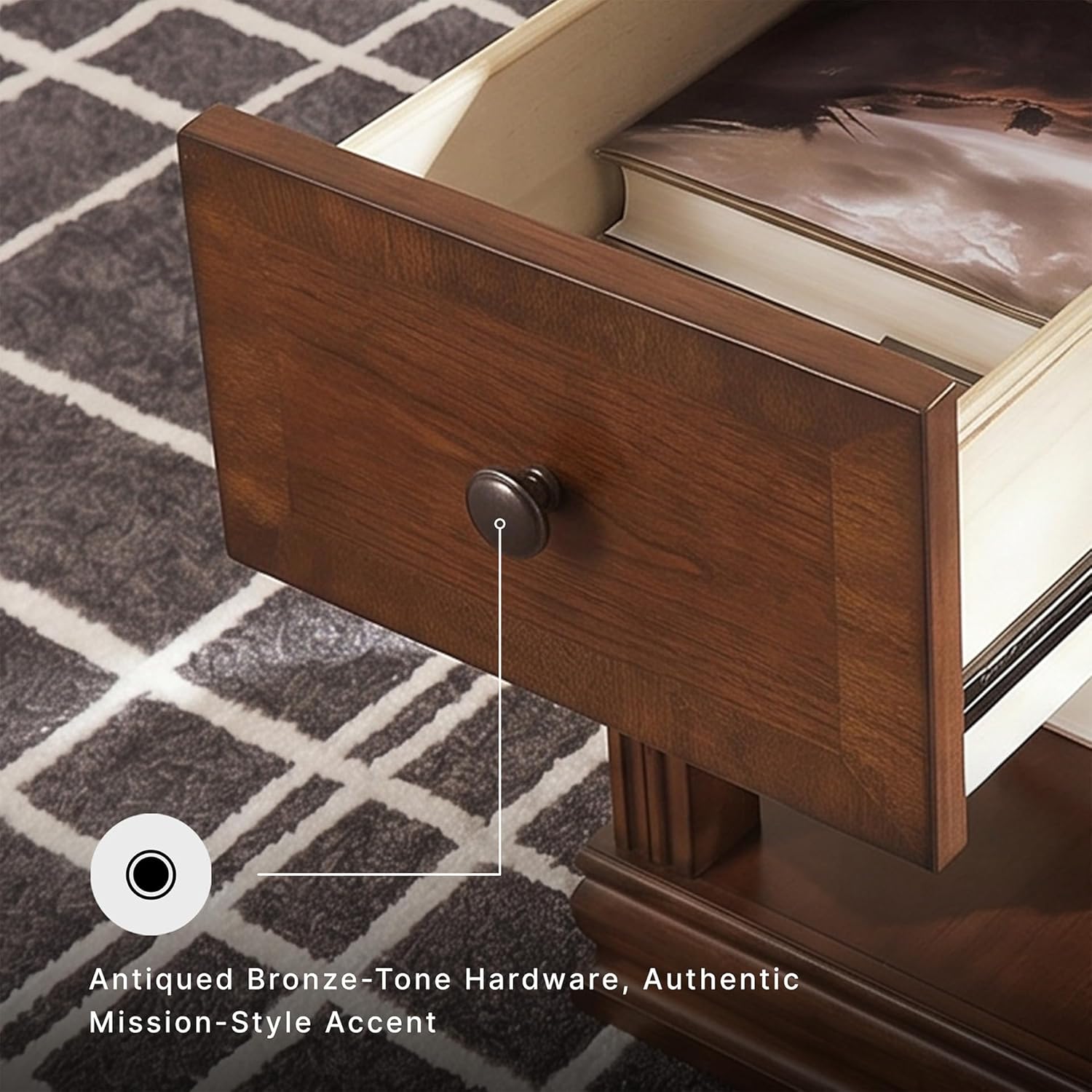 Signature Design by Ashley Breegin Chair Side End Table, 1 Drawer, 1 Fixed Shelf, Veneers, Wood, 13.13" W x 22.13" D x 23" H, Brown