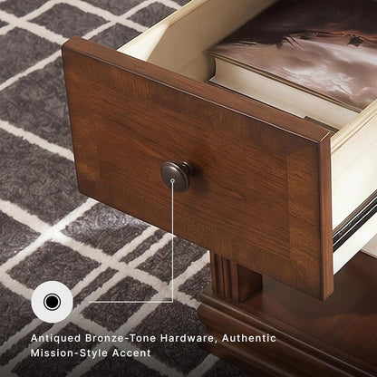 Signature Design by Ashley Breegin Chair Side End Table, 1 Drawer, 1 Fixed Shelf, Veneers, Wood, 13.13" W x 22.13" D x 23" H, Brown