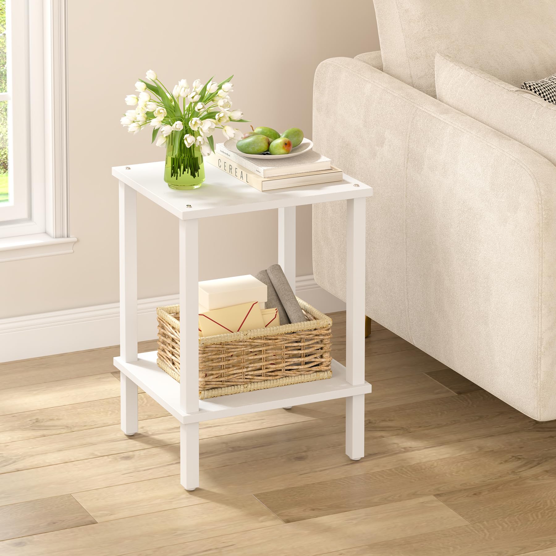 TUTOTAK End Table, Set of 2, Side Table, Nightstand, 2-Tier Storage Shelf, Sofa Table for Small Space, Living Room, Bed Room TB01BK035