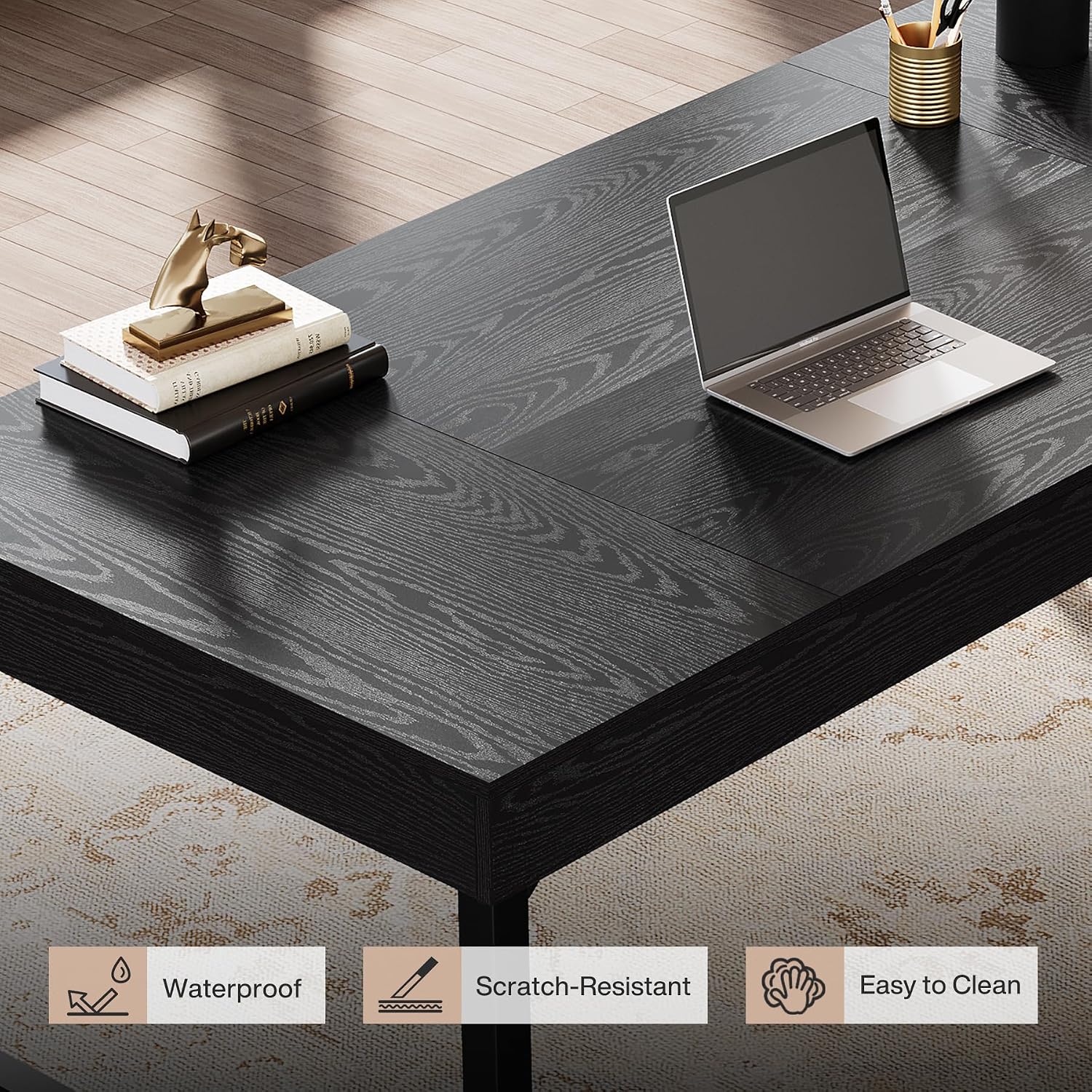Tribesigns 55" Industrial Executive Desk for Home Office, Rustic Simple Computer Laptop Desk with Strong Metal Legs, Study Writing Table Business Workstation, Small Conference Table Black