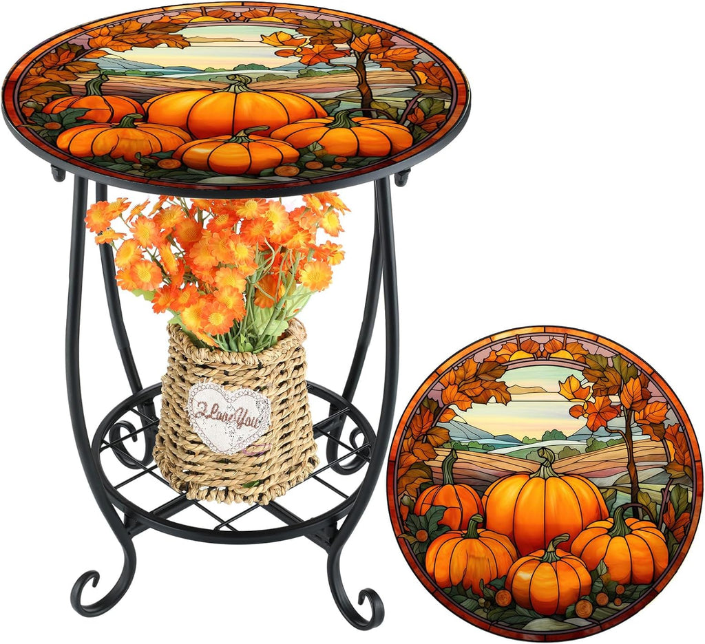 Cinnvoice Outdoor Side Table Round Small Mosaic Patio Accent Indoor End Plant Coffee Tea Table for Yard Patio Porch Garden Living Room, Bedroom(Butterfly Style,14 Inch)